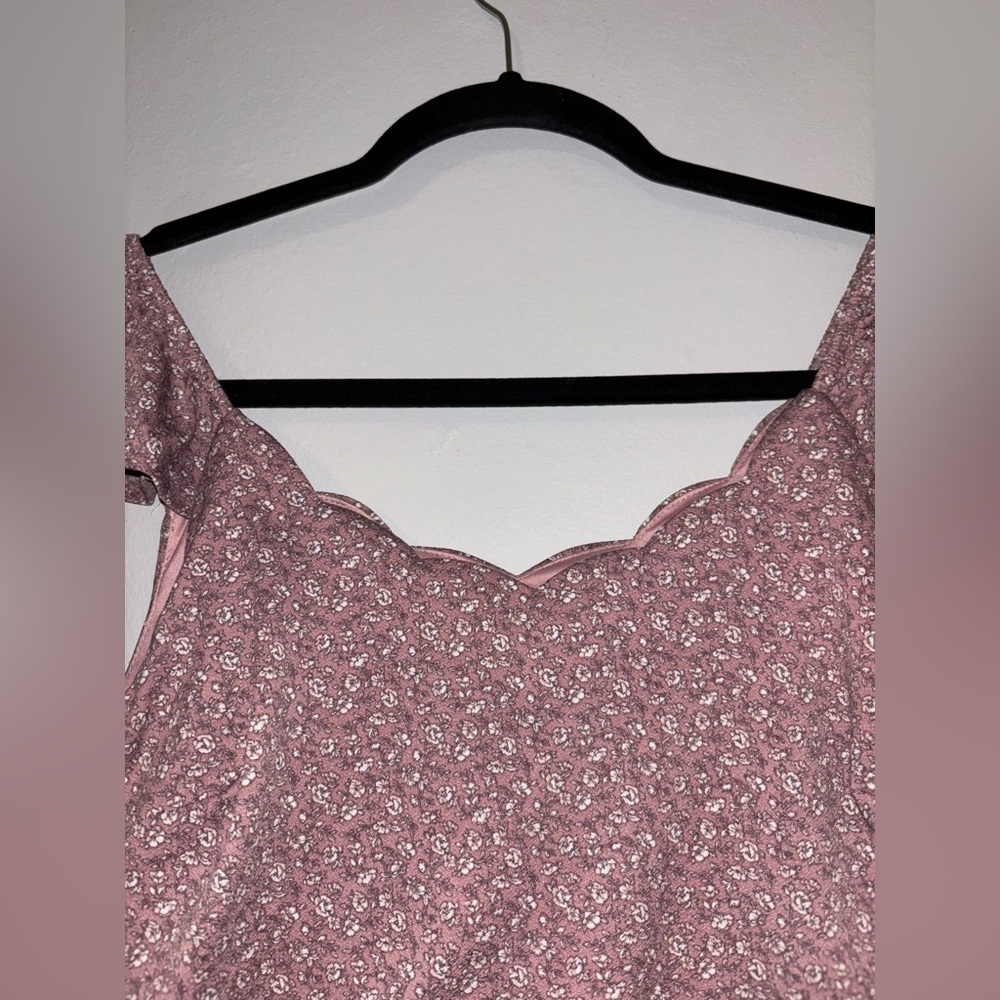 Monteau Scalloped Neckline Pink Floral Mini Dress - Picture 2 of 5